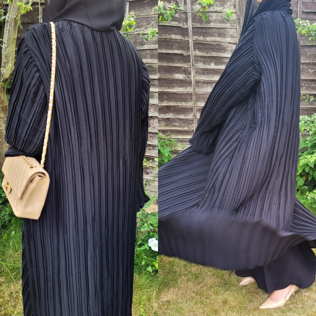 Black Pleated open abaya