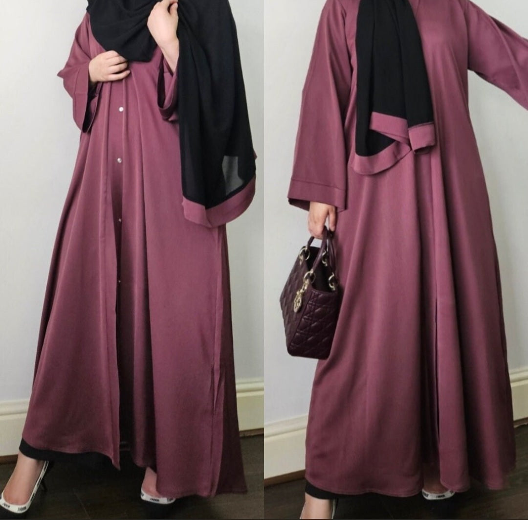 Dusty pink open abaya with buttons