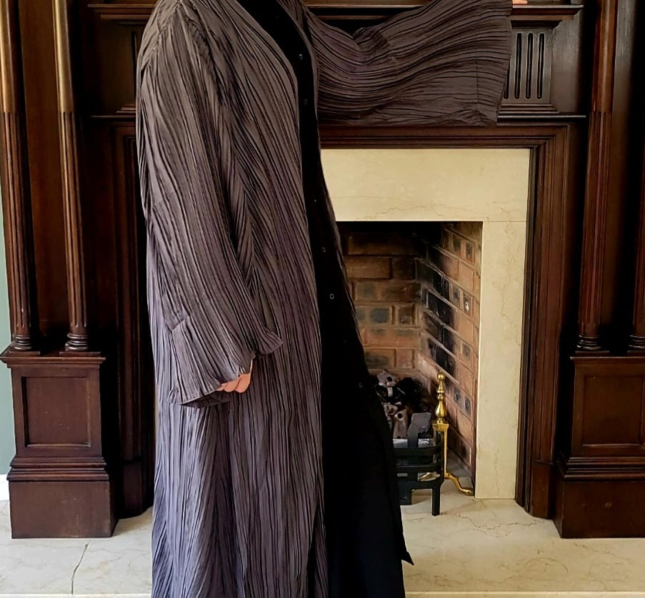 Grey Pleated open abaya